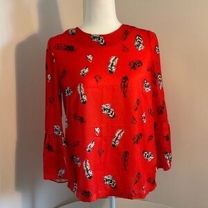 Whistles Red Feather Print Blouse